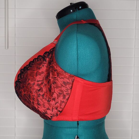 Cacique 44G Bra Red Black Embroidered Lace Lightly Lined Balconette Underwire - Picture 2 of 8